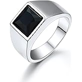 U7 Jewelry Fashion Black Onyx/Blue Gemstone Ring for Men Women, Stainless Steel Square Signet Rings Thumb Ring Band for Dad Father, Gothic Skull Rings with Birthstone, Size 7-14, Anillos De Hombre