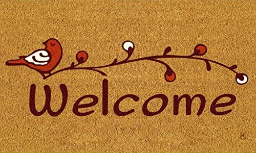 "Welcome / Bird" Doormat by Castle Mats, Size 18 x 30 inches, Non-Slip, Durable, Made Using Odor-Free Natural Fibers