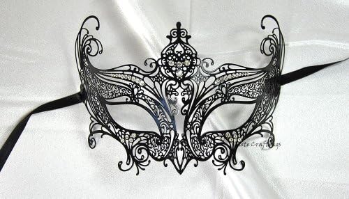 Luxurious Black Swan Venetian Metal Filigree Laser Cut Masquerade Mask