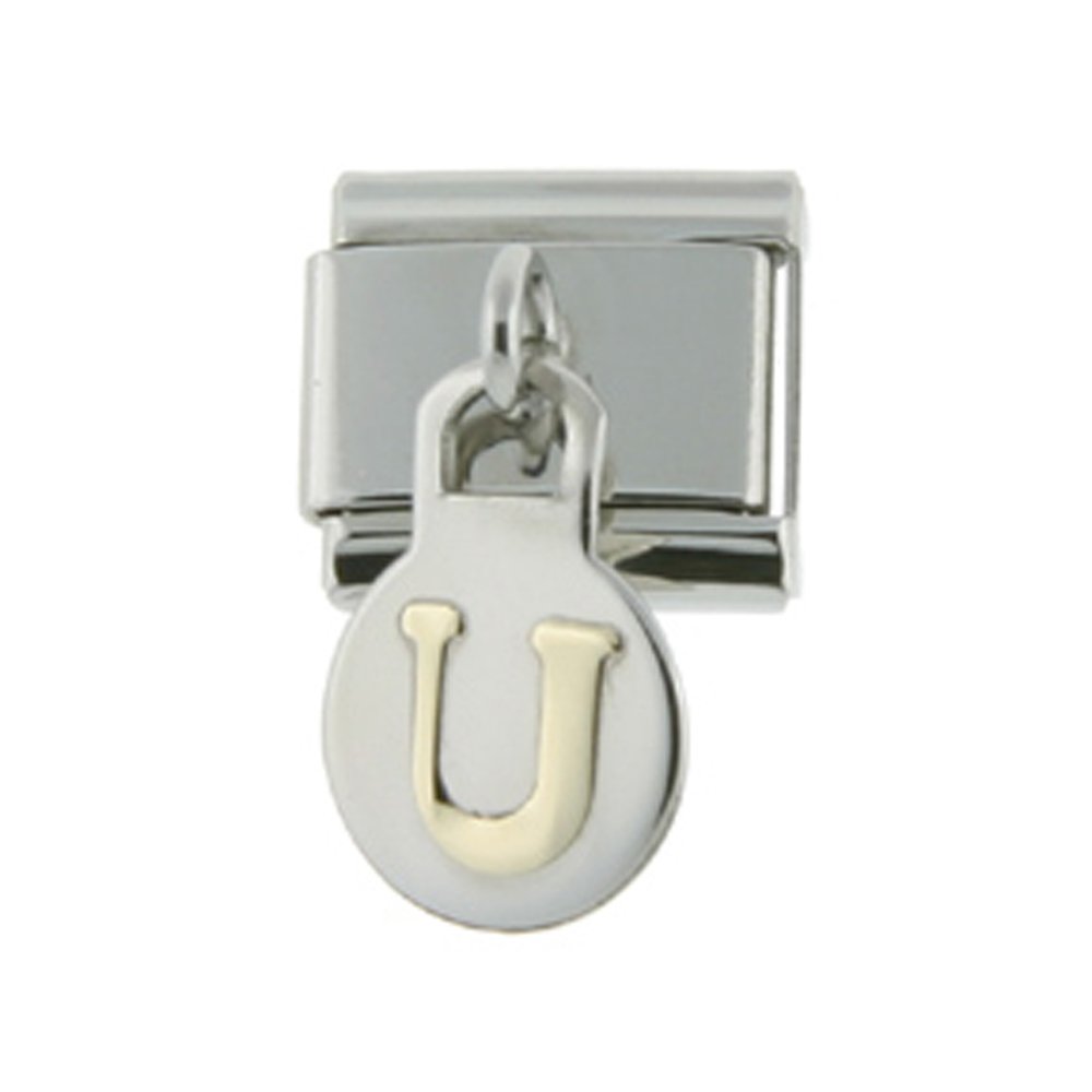 Sabrina Silver Stainless Steel 18k Gold Hanging Italian Charm Initial Letters A To Z For Italian Charm Bracelets Italian Style