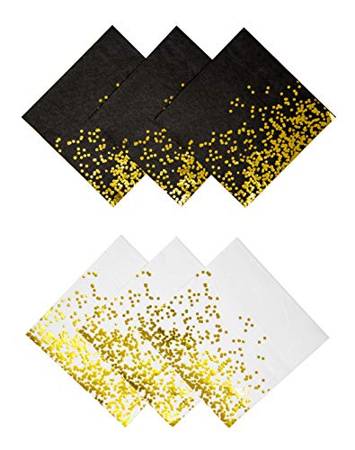 Party Chic White Black and Gold Dot Disposable Napkin Gold Foil Dinner Napkin Pack of 60 for Party Wedding Elegant Decorations Holiday Anniversary Birthday Supplies Bachelorette Bachelor Baby Shower (Best Sweet 16 Themes)