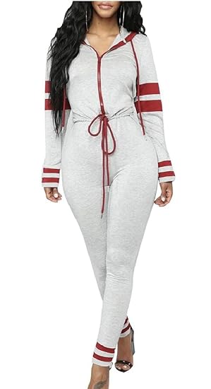 Buy Security Women S Hoodie Long Sleeve Zip Up Jumpsuits Bodycon One Piece Romper Light Grey L At Amazon In