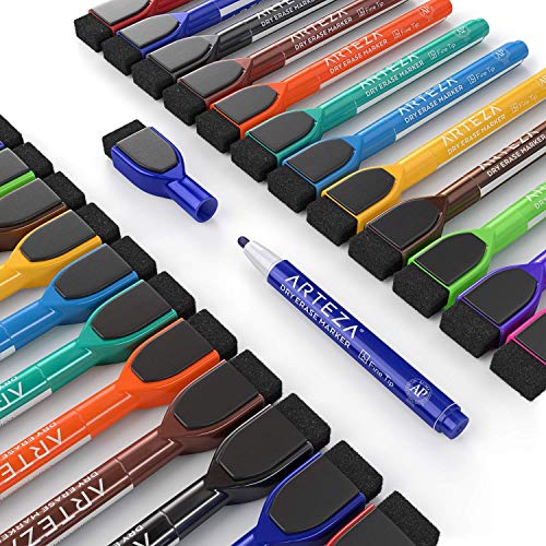 ARTEZA Dry Erase Markers with Eraser, Pack of 60, Fine Tip, 12