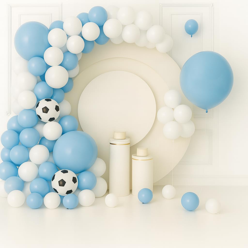 45Pcs Football Balloon Arch Kit Light Blue & White Soccer Party Decorations Arch Strip & Glue Dots for Birthday Euros Theme World Cup Sporting Events — image 1
