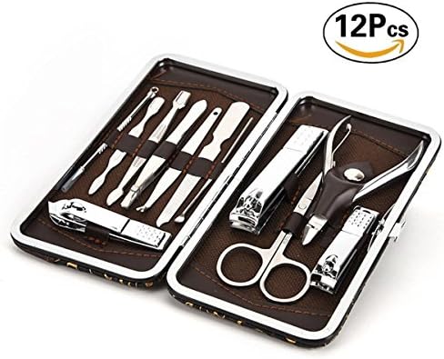 Manicure Pedicure Set Nail Clipper Kit Scissors Clippers Kit Stainless Steel Nail Grooming Kit of 12pcs with Case Travel & Grooming Kit
