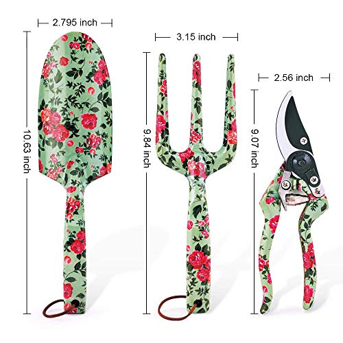 3 Piece Garden Hand Tool set, Gardening Kit Includes Trowel, Pruning Shear, Hand Fork for Garden Gifts (Garden Tool Set - Light Green)