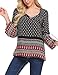 ELESOL Women Ethnic Style Printed Tunic Top Bohemian Neck Tie Loose Blouse Dress