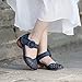Cunzhai Women's Genuine Leather Round Toe Ankle Strap Velcro Closure Hollow out Low Block Heel Sandals