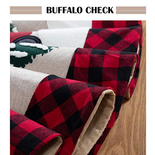 GMOEGEFT 48 Inches Christmas Tree Skirt Burlap with Buffalo Check Trim Rustic Truck and Dog Printing Xmas Home Decoration Ornaments (Truck & Dog)