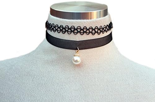 Jcpeniel fashion Vintage Black Velvet Pearl Pendent Tattoo Gothic Necklace Multilayer Choker