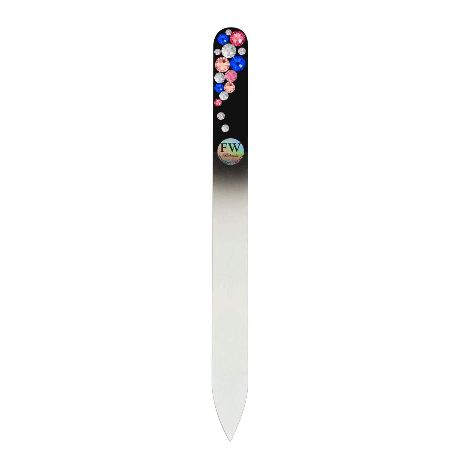 Black Glass Nail File Decorated Bohemians Crystals Collection#08 - Original Czech Product (pink/blue)