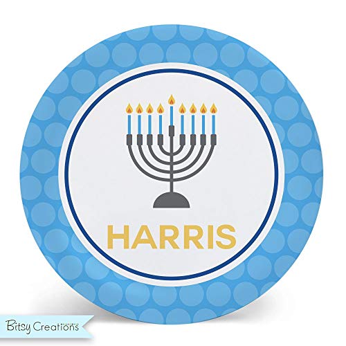 Hanukkah Melamine Bowl and Plate Set Personalized with Child's Name