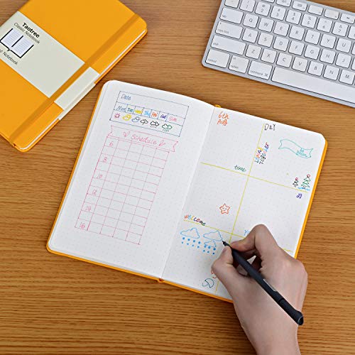 Bullet Journal - Taotree Dot Grid Hard Cover Notebook, 100gsm Premium Thick Paper with Fine Inner Pocket, Yellow Smooth Faux Leather, 144 Pages, 5''×8.3'' - Thumbnail 6