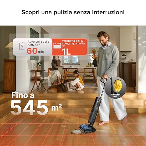 F25 ACE Pro Aspirapolvere Lavapavimenti Senza Fili, 25000Pa, JetFoaming Anti-Macchie, Rullo Anti-Groviglio, Design 180° a Piatto, Autopulizia Acqua Calda e Asciugatura, 60 min