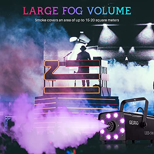 GEJRIO Fog Machine, 500W Smoke Machine with 16 Color Controllable