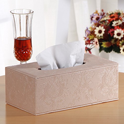 Vanki 1 PC Facial Tissue Box Holder Cover for Car Bathroom Kitchen,Vintage Flower,Gold Decorative Pattern