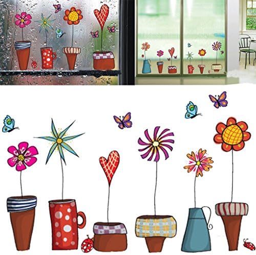 Money coming shop Cute Cartoon Flower Butterfly wall Stickers DIY Decal Window glass Wall decor Home Decoration kids children room decor