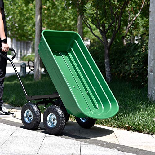 SUNCOO Dump Garden Cart with Heavy Duty Poly Garden Utility Yard Wagon