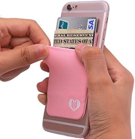 Lycra Cell Phone Card Holder, Sticker Firmly Adhesive Stick Back Cover Credit Card Holder Pouch Pocket for Mobile Cell Phones(pink puppy)