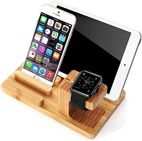 Premium Bamboo Wooden 4 Ports USB Charger Charging Station Dock Display Holder Micro USB Hub Charging Stand Charger Cradle for Apple Watch iPhone iPad Tabs &amp; Smartphones