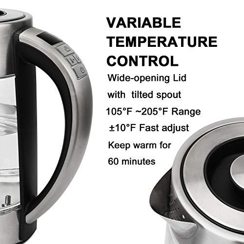 Vestaware Glass Electric Kettle,1.7L Electric Kettle-LED Display/Digital Variable Temperature Control/Keep-Warm Function, Hot Water Kettle with Auto Shut-Off and Boil-Dry Protection