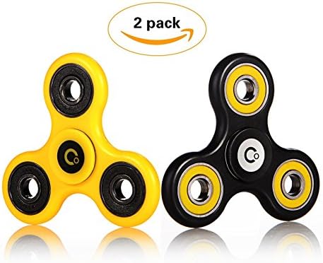 Qualwin Best 2017 DIRT RESISTANT EDC Tri-Spinner Fidget Toy Smooth Surface Finish Ultra Durable 2-3 Min Spins Non-3D printed (two pack) (Yellow/Black&amp;Black/Yellow)