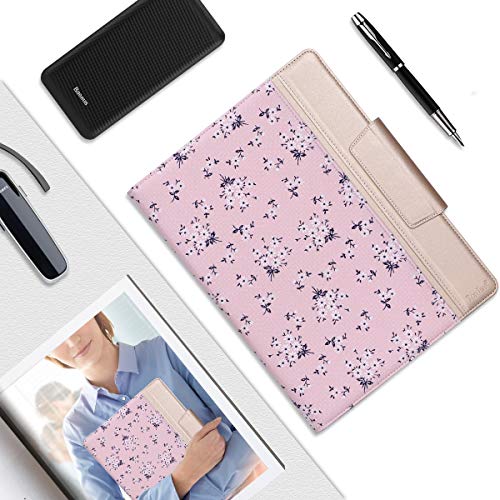 Toplive Portfolio Case Padfolio, Executive Business Document Organizer with Letter Size Clipboard, Card Holder, Tablet Sleeve(10.5), Perfect for Business School Office Conference,Floral Pink