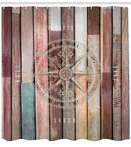 ABAKUHAUS world Shower Curtain, Navy Sea Yacht Wood, Cloth Fabric Bathroom Decor Set with Hooks, 78 Inches, multicolor