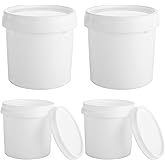 4 Pack White Plastic Pail Plastic Bucket with Lid, 1L Industrial Paint Pail Container Bucket Empty Paint Can Pigment Buckets for Art Crafts Projects Garage Organization (1 Quart)
