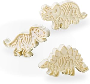 Jurassic Dinosaur Cookie Cutters and Skeleton Stampers T-Rex Stegosaurus Triceratops Fossil Cookie Cutters Set (Pack of 6)