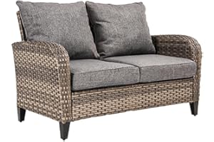 Grand patio Outdoor Loveseat Chair, Wicker Sectional Patio Sofa with Comfy Cushions for Yard, Garden, Pool