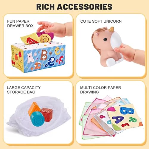 AM ANNA Montessori 6 in 1 Baby Toys for 6-12 Months - Infant Sorter Sensory Bins for Toddlers 1-3, Stacking Blocks, Silicone Teething Toys, Pull String Toy for Boys & Girls - 34pcs