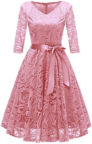 HITRAS Dress Elegant Women Vintage Princess Floral Lace Cocktail V-Neck Party Aline Swing Dress
