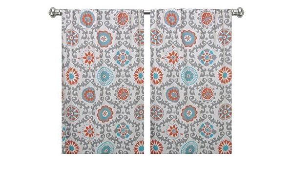 Amazon Com Pair Of Rod Curtains 50 Wide Panels Orange Turquoise