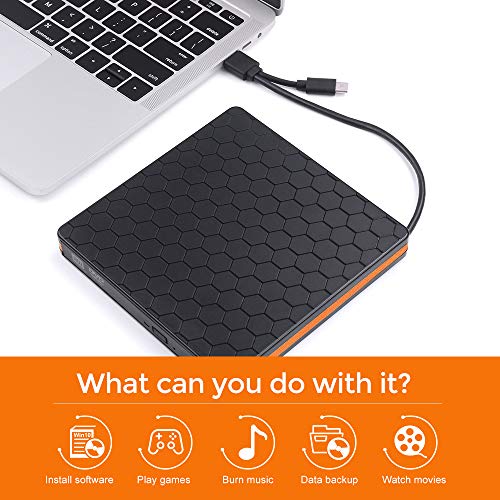 CD DVD Drive, USB 3.0 & Type-C Optical DVD Drive, External USB C VCD/DVD/CD -ROM/ -R/ +R /-RW Burner Reader Writer Player, Suitable for Laptop/Desktop/MacBook, Compatible with Windows/Linux/MAC OS - Thumbnail 2