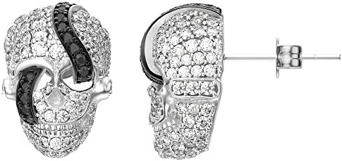 VAN LECONY White Gold Plated Skull Stud Earrings