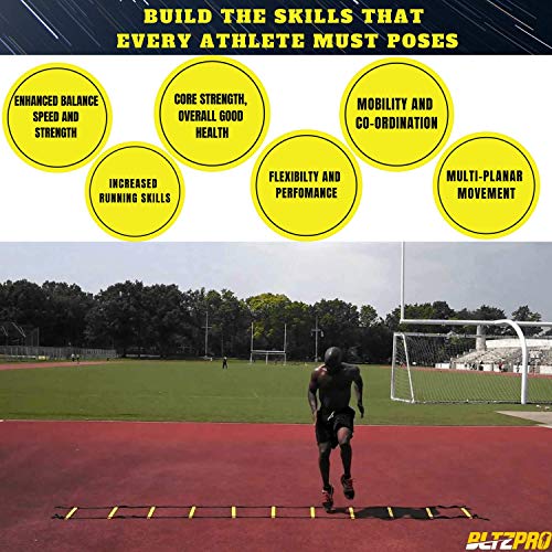 Bltzpro Agility Ladder soccer cones Kit- A speed training equipment for football and team sports skills practice. Ideal for coaching and conditioning includes 2 bags/4 stakes/24 agility drills Ebook  - Thumbnail 4