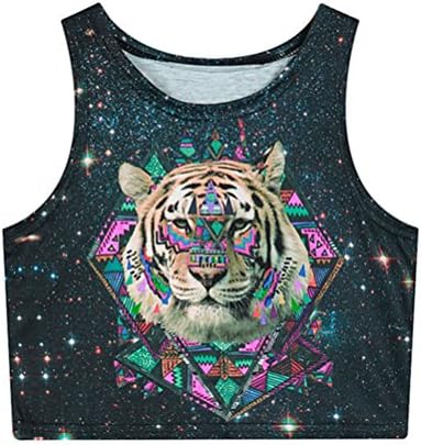 Chocky Women Summer Black 3d print Tiger Face Sexy Slim Crop Tops Sleeveless