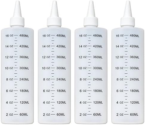 Vercery Easy Squeeze Squirt Plastic Bottles with Leak-Proof White Cap, BPA Free, 16 oz, Set of 4