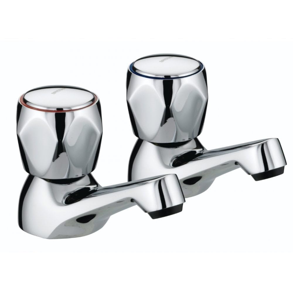 Bristan Club Basin Taps Chrome Plated With Metal Heads, Basin Pillar