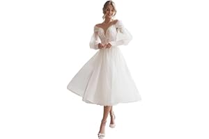 Maxianever Lace Wedding Dresses for Bride 2024 Pearl A Line Bridal Shower Dress with Puff Sleeve