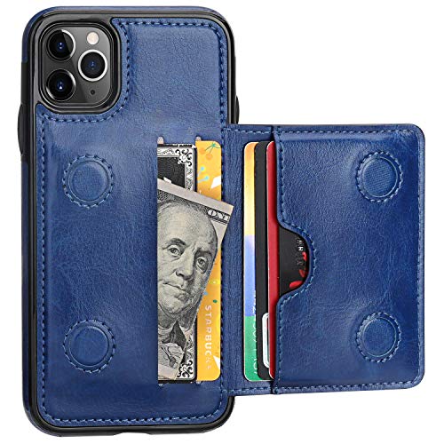 iPhone 11 Pro Wallet Case Credit Card Holder, KIHUWEY Premium Leather Kickstand Durable Shockproof Protective Cover iPhone 11 Pro 5.8 Inch (Blue) - Thumbnail 7