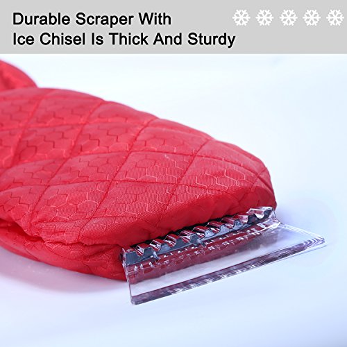 Ice Scraper Mitt For Car Windshield Snow Scrapers with Waterproof Glove Lined of Thick Fleece + Carry Pouch (Red) - Thumbnail 4