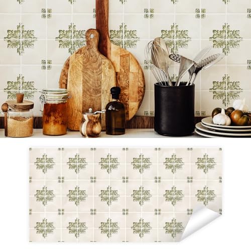 Livette's Wallpaper Vintage Italian Tiles Backsplash Protector for Kitchen and Bathroom | 63.5cm x 241cm Self-Adhesive Panel | Peel-and-Stick Kitchen Backsplash