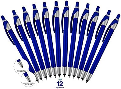12 Pack Blue Stylus with Ball Point Pen for iPad Mini, iPad 2/3, New iPad, iPhone 5 4S 4 3GS, iPod Touch, Motorola Xoom, Xyboard, Droid, Samsung Galaxy, Asus (12 Pack Blue)