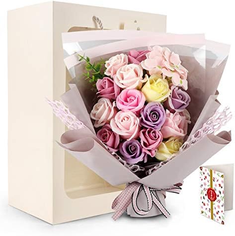 YOBASAN 花束 造花 枯れない花 バラ 敬老日 発表会 クリスマスプレゼント 誕生日 プレゼント 女性 結婚記念日 還暦 見舞い (カラフル)