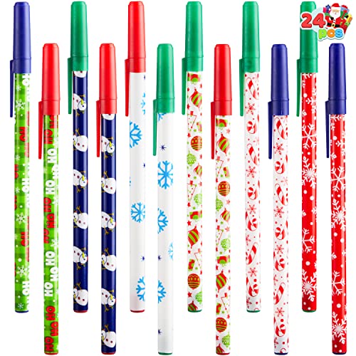 JOYIN 24 Pcs Christmas Stick Pens, Assorted Patterns Holiday Ballpoint Pen Set for Daily Writings, Event presents, Christmas Home Decor Party Gift