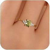 AAVOEIN 925 Sterling Silver 3ct Simulated Gemstone Engagement Ring for Women 14k Gold Plated Halo Eternity Band Promise Ring for Mother Peridot Cubic Zirconia Rings Valentine's Day Halloween Jewelry Gifts