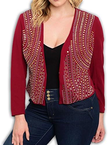 2723 - Plus Size Beaded Blazer Shrug Wine (1X)