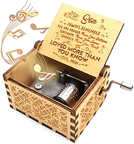 Nostalgish from Mom to Son Music Box Gift Hand Crank Wooden Musical Boxes Music Box - Unique Gift (Wood, to Son from Mom)
